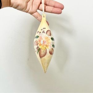 Vintage Hand painted Yellow Glass Ornament with Flowers Unique Beautiful